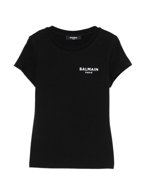 T-shirt bambina Balmain nera con logo piccolo BALMAIN Kids | BY8C61Z3277930BC